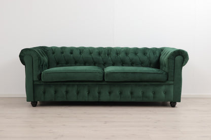 Nyrenset | Chesterfield Lyx 3-seter sovesofa i grønn fløyel