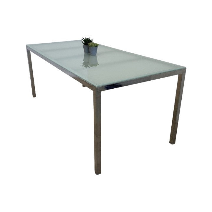 TORSBY spisebord med glassplate og krom understell i stål