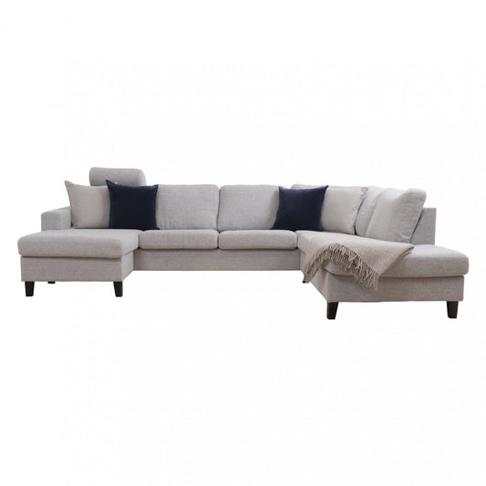 Nyrenset | Grå u-sofa med sjeselong og fleksibel nakkestøtte