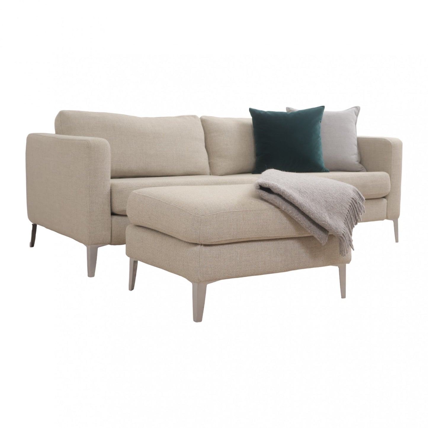 Nyrenset | Beige IKEA Karlstad 3-seter sofa med puff