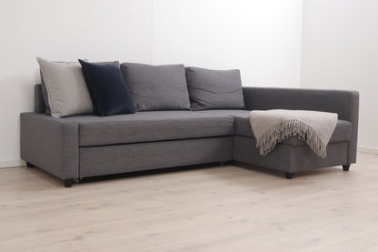 Nyrenset | Grå vendbar IKEA Friheten sovesofa med sjeselong og oppbevaring