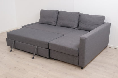 Nyrenset | Grå vendbar IKEA Friheten sovesofa med sjeselong og oppbevaring