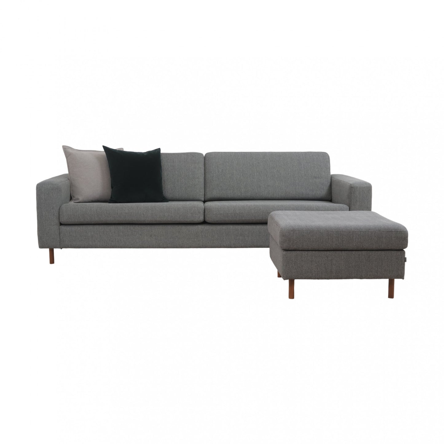 Nyrenset | Grå/grønn Bolia Scandinavia 3-seter sofa med puff