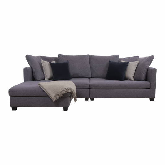 Nyrenset | Dyp og romslig grå/lilla Habitat Viking 3-seter sofa med puff