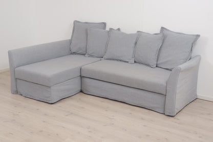 Nyrenset | IKEA Holmsund sovesofa med sjeselong og oppbevaring