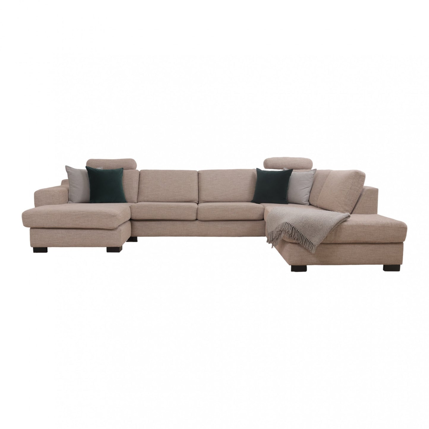 Nyrenset | Romslig beige u-sofa med sjeselong