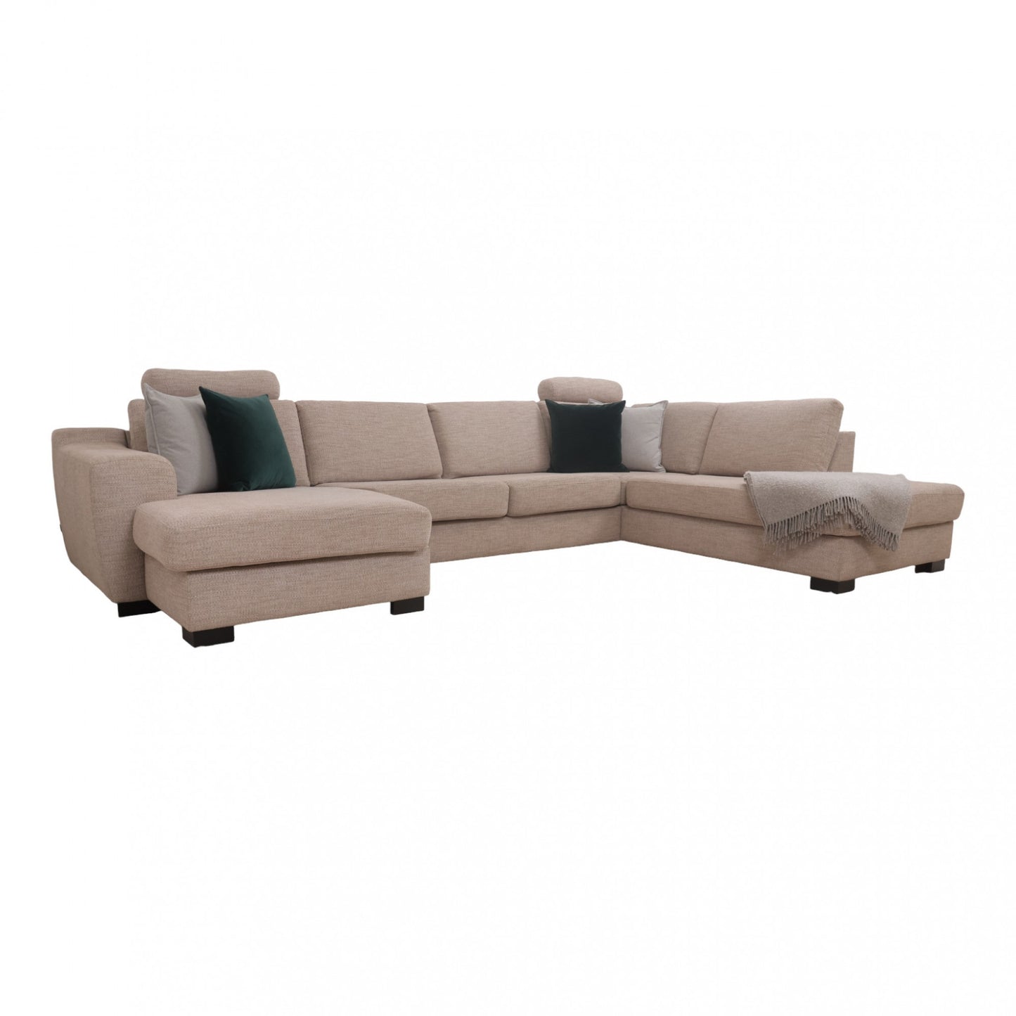 Nyrenset | Romslig beige u-sofa med sjeselong