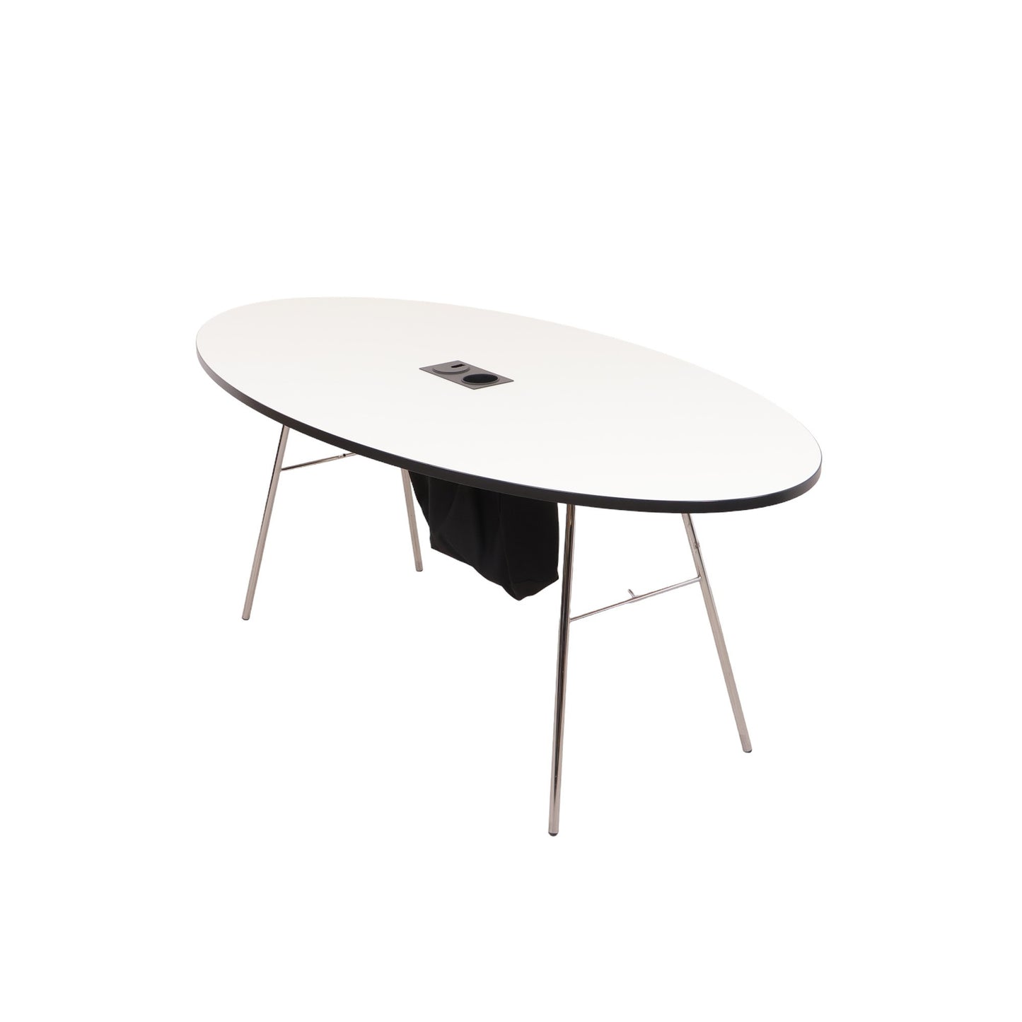 190x90 cm, Ovalt møtebord i fargen hvit med mulighet for strømtilkobling