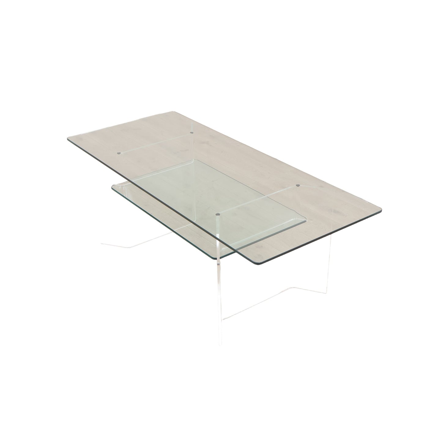 Glassbord med plexiglass understell og underhylle