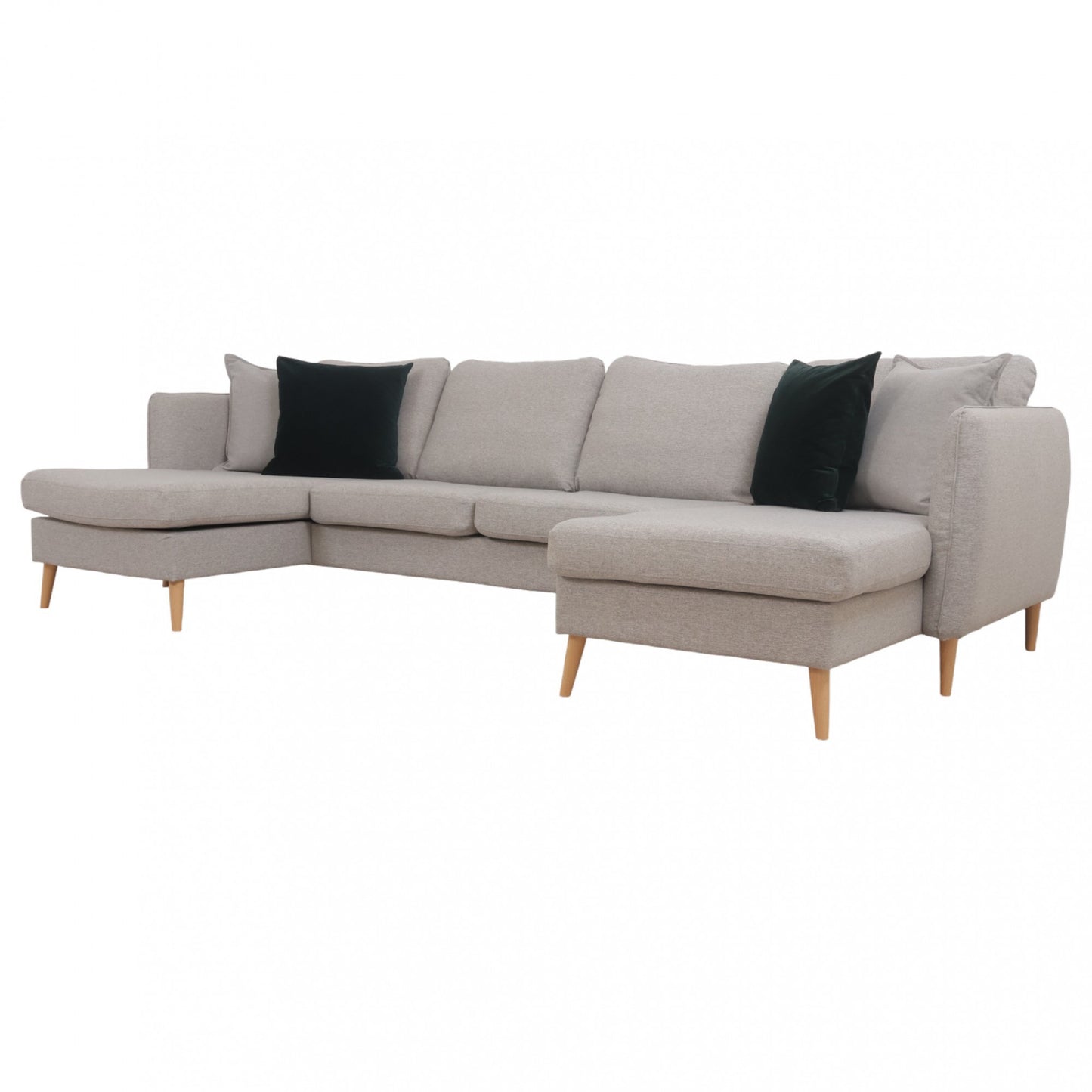 Nyrenset | Lys grå Jysk Aarhus u-sofa med 2 stk sjeselonger