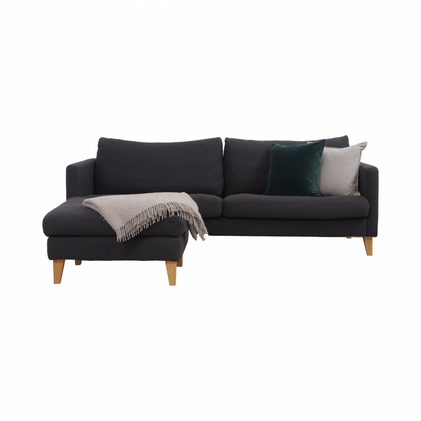 Nyrenset | Mørk grå SITS 3-seter sofa med puff i ullstoff