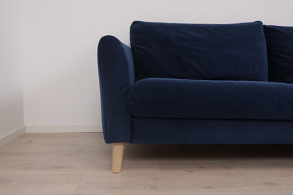Nyrenset | Blå hjørnesofa med åpen ende i velur