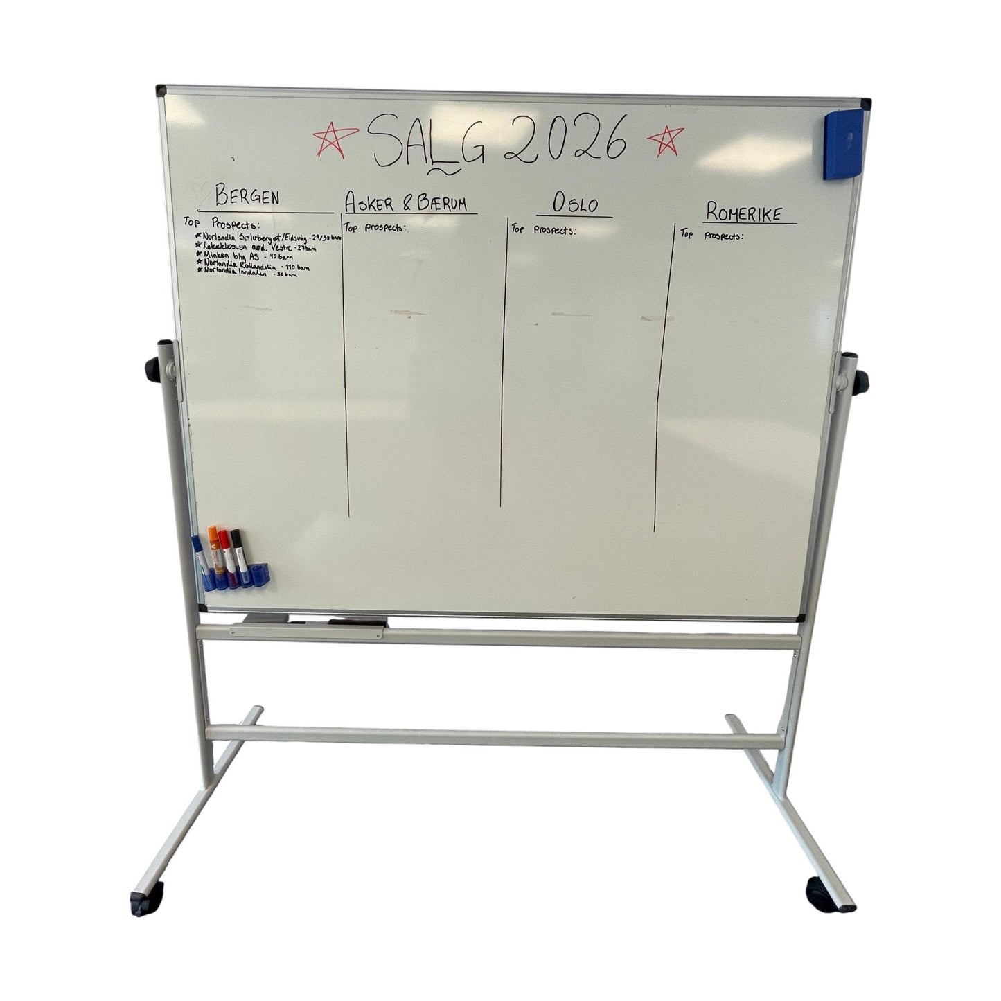 Hvit roterbar whiteboard, 180x57x160 cm