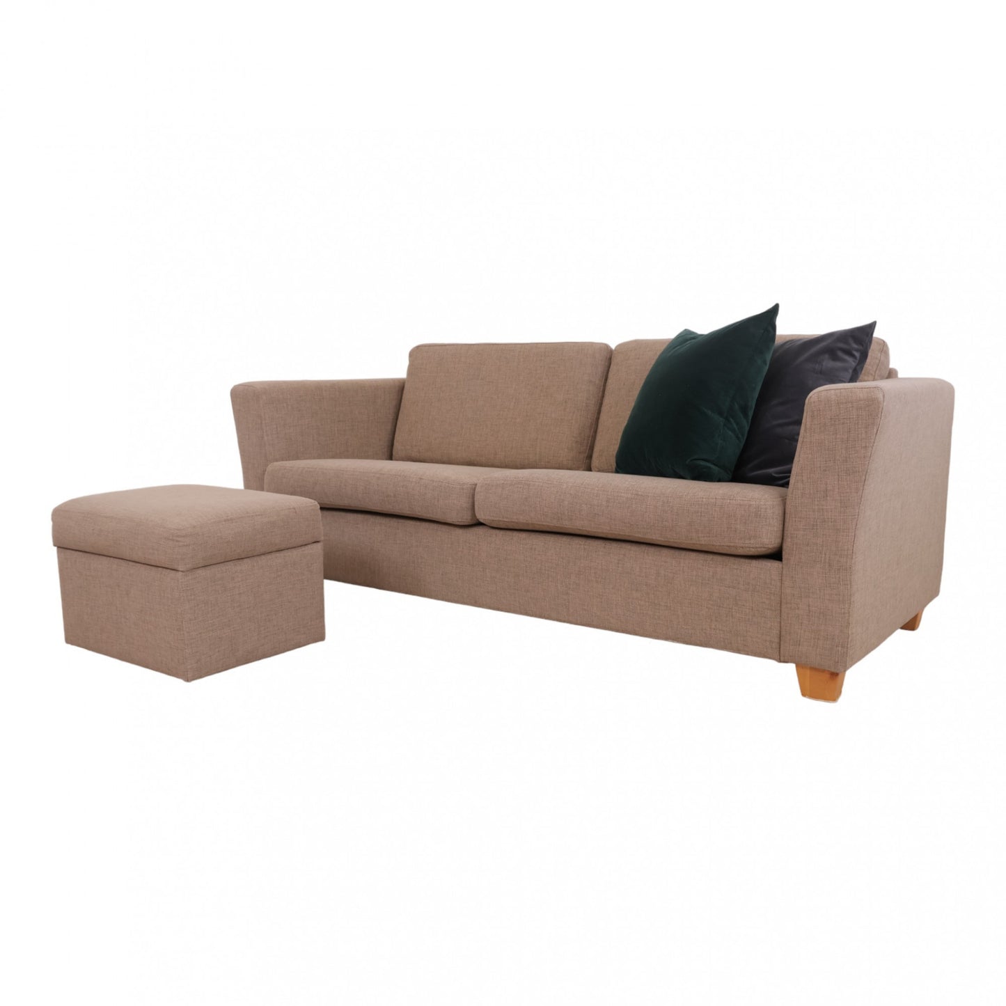 Nyrenset | Beige 3-seter sofa med puff