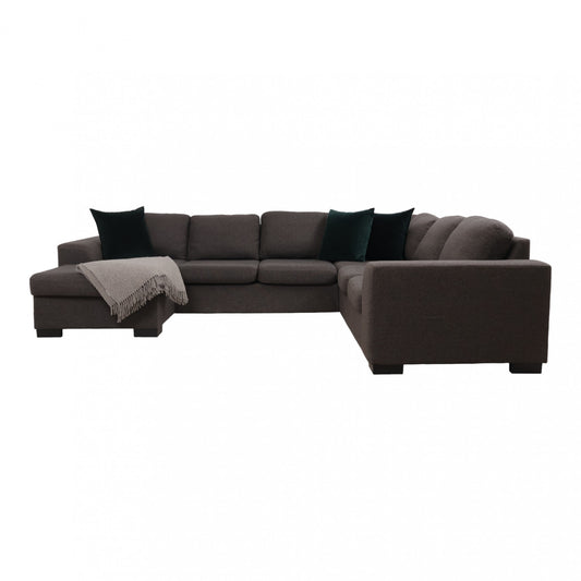Nyrenset | Romslig mørk grå/brun u-sofa med sjeselong