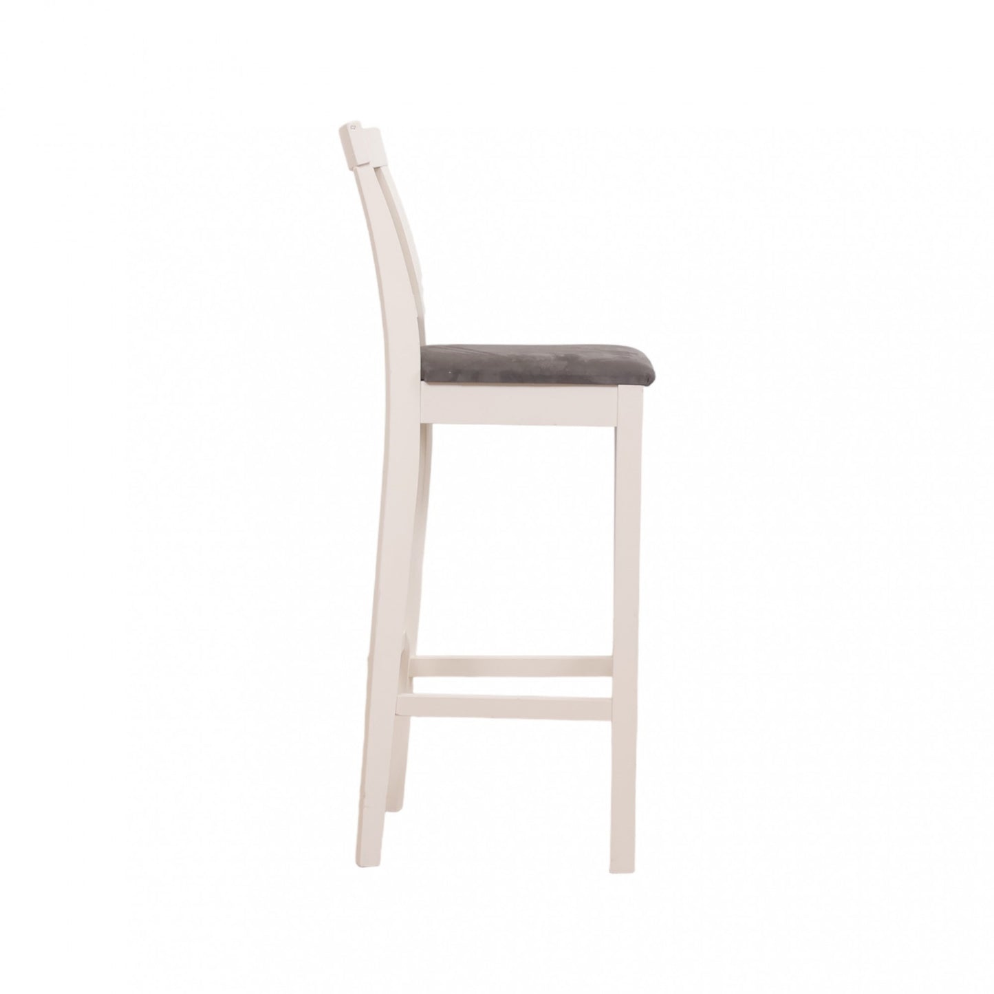Enkel barstol med hvit ramme og grått sete