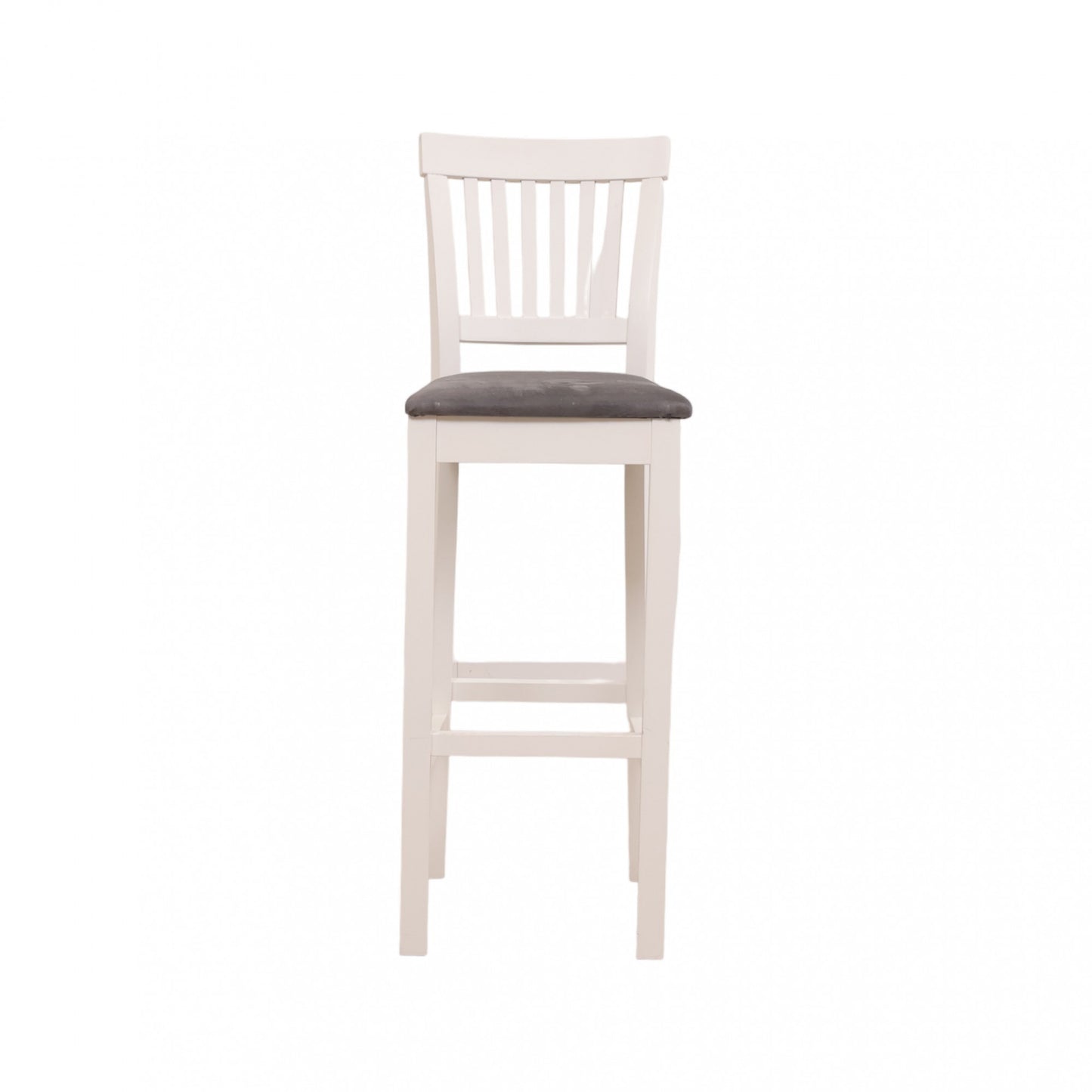 Enkel barstol med hvit ramme og grått sete