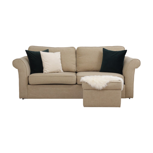 Nyrenset | Beige 3-seter sofa med puff