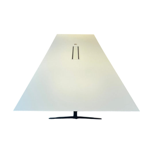 Hvitt møtebord med sort kant og krom ben, 250x110x74 cm