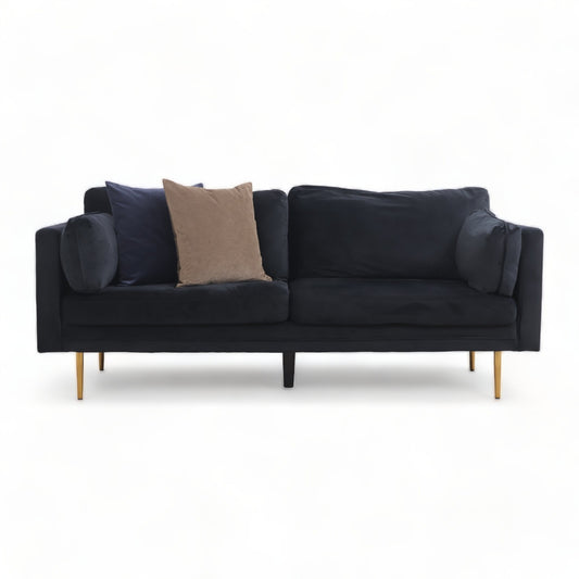 Nyrenset | Sort 3-seter sofa i velur