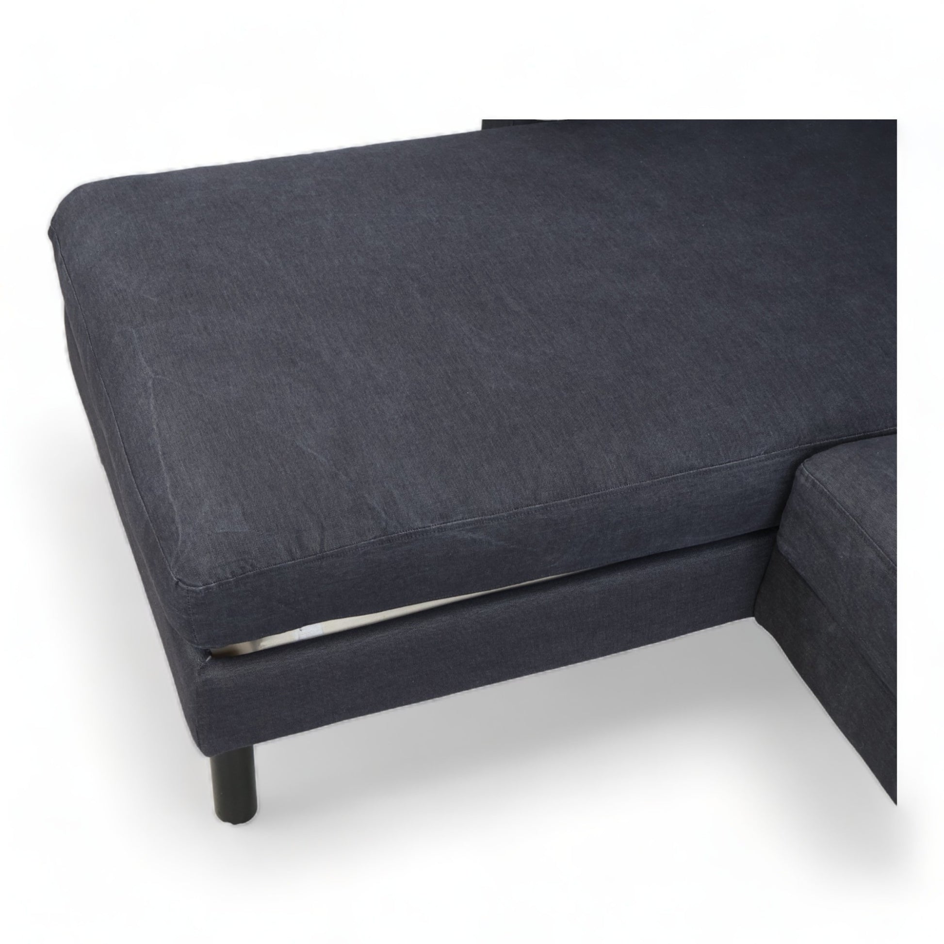 Nyrenset | Mørk blå denim IKEA Karlstad sofa med sjeselong - Secundo