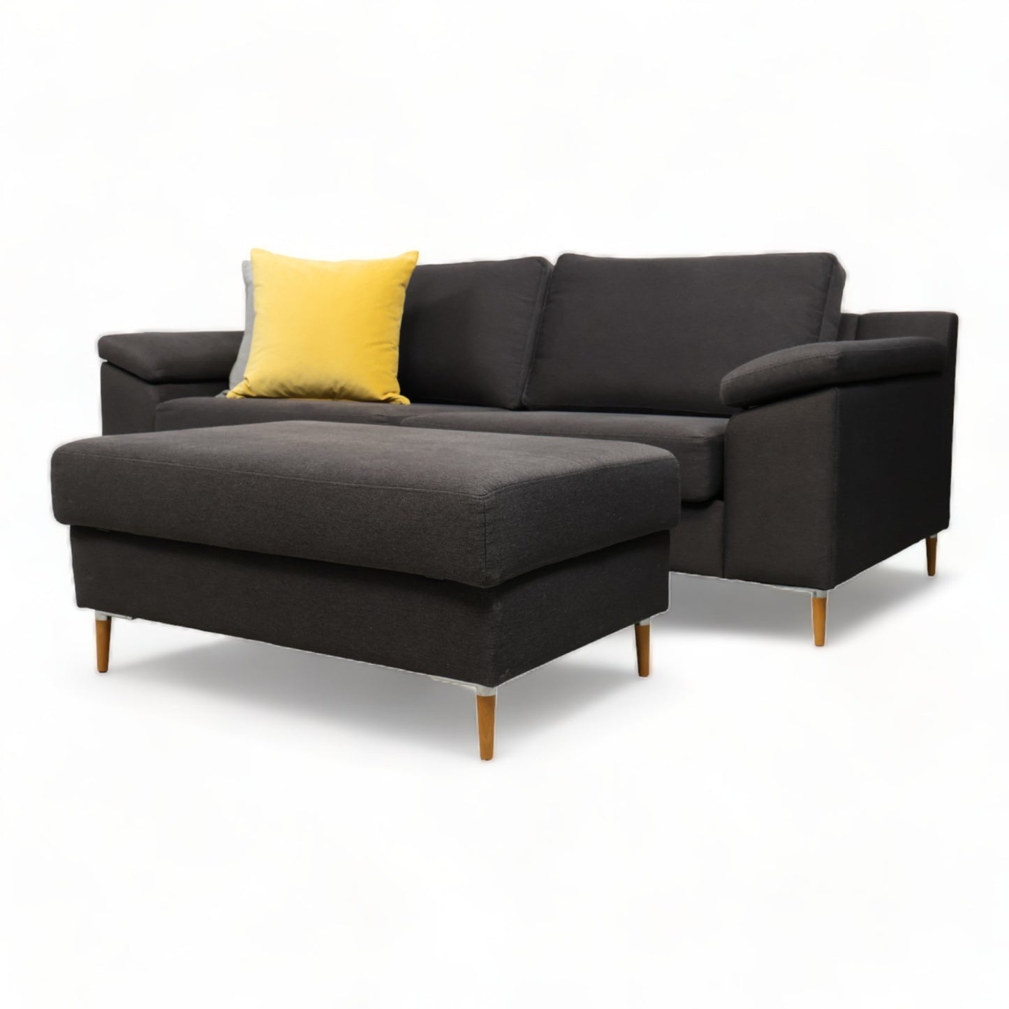 Nyrenset | Mørk grå 3-seter sofa med puff - Secundo
