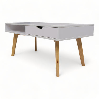 Kvalitetssikret | Moderne Jysk sofabord i hvit med eikebein