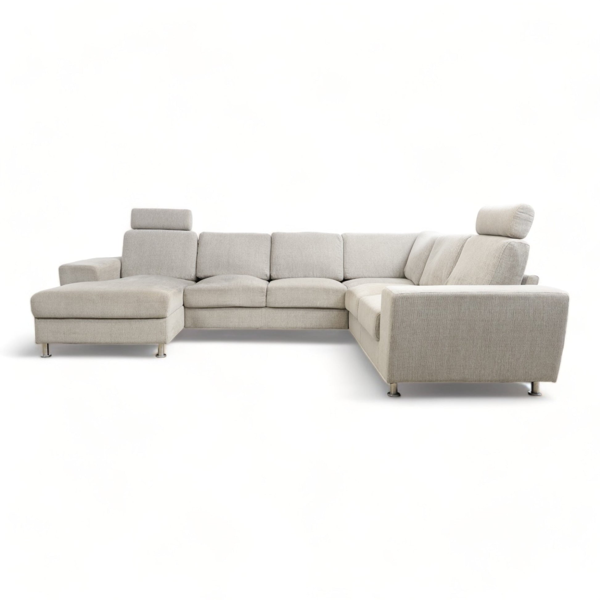 Nyrenset | Lys grå u-sofa med nakkestøtter
