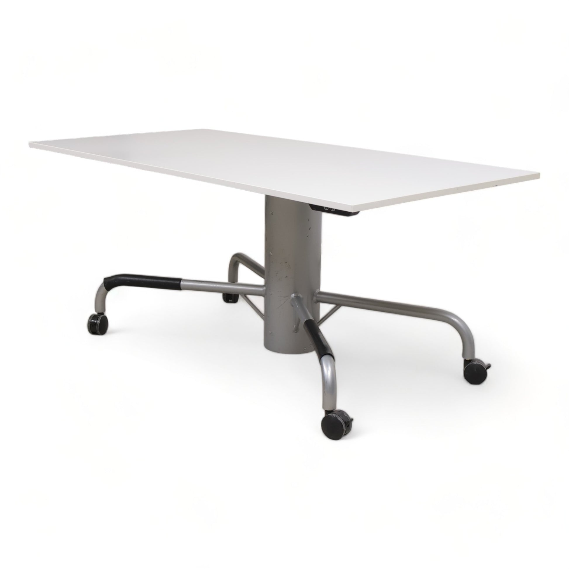 Kvalitetssikret | Elektrisk hev/senk arbeidsbord med hvit plate og grått understell