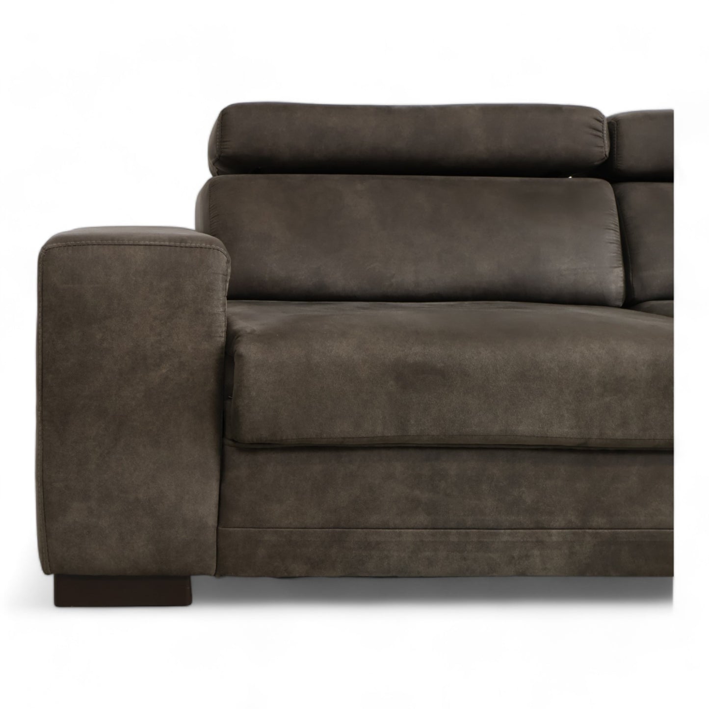 Nyrenset | Mørk gråbrun recliner-sofa med sjeselong