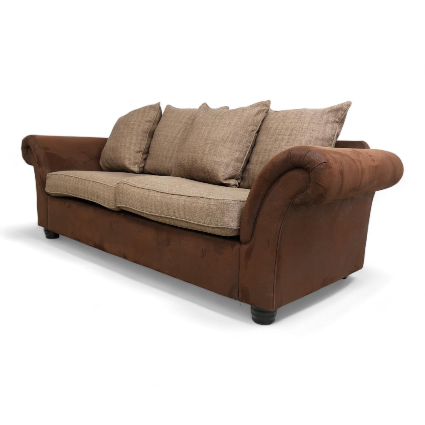 Nyrenset | 3-seter sofa med semsket skinn og stoffputer