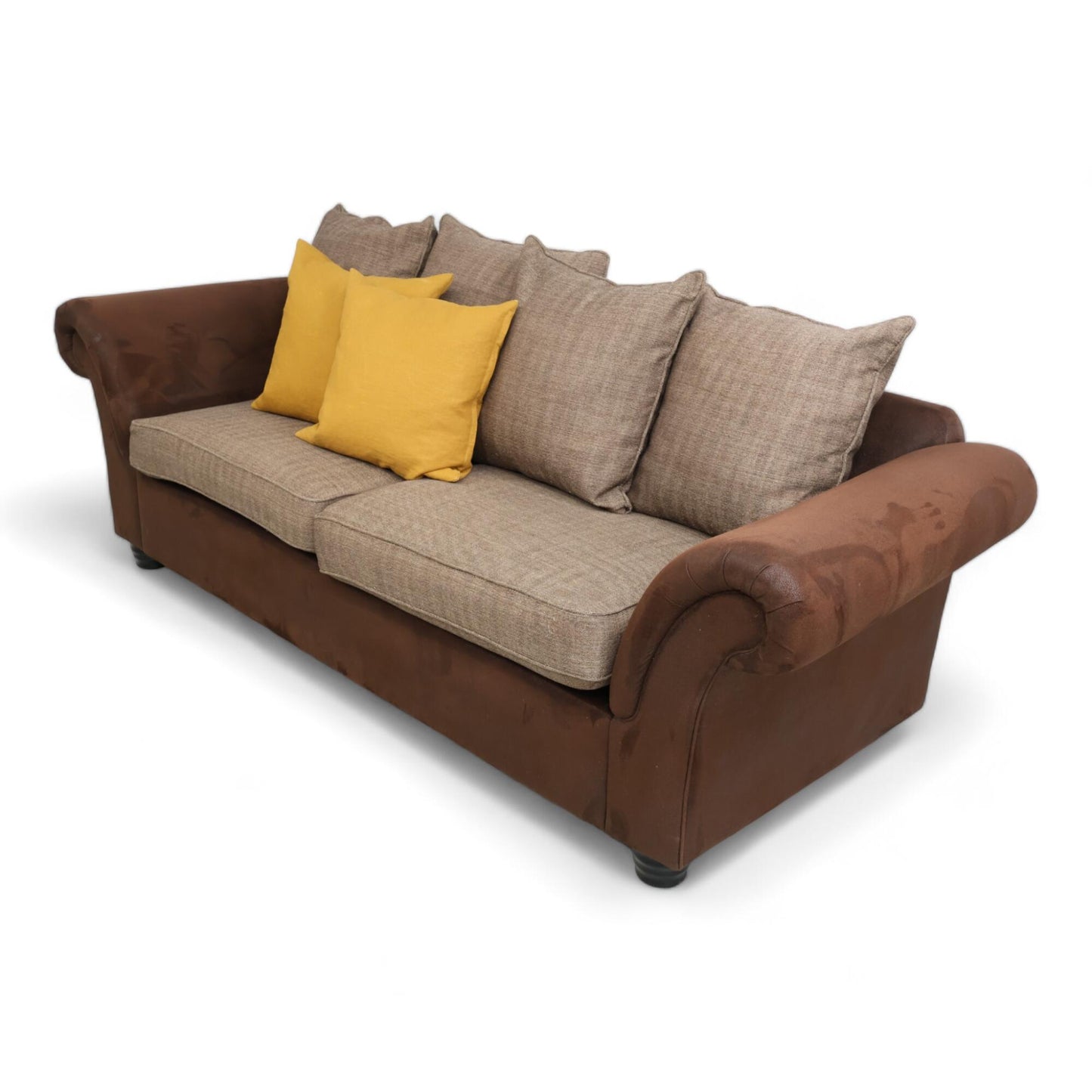 Nyrenset | 3-seter sofa med semsket skinn og stoffputer