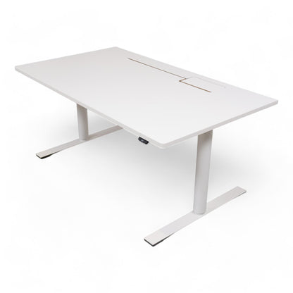 El hev/senk skrivebord 140x70 cm, hvit laminat, Dencon Delta
