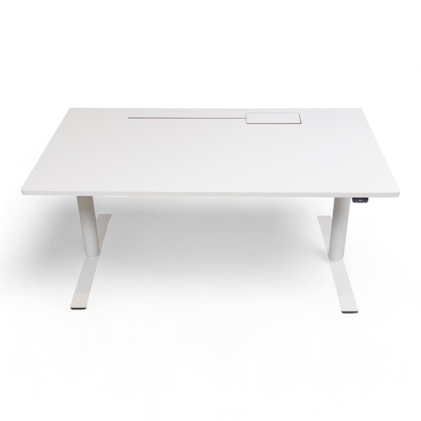 El hev/senk skrivebord 140x70 cm, hvit laminat, Dencon Delta