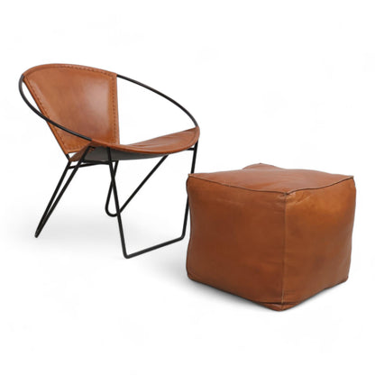 Nyrenset | Lenestol i skinn med puff, klassisk brun