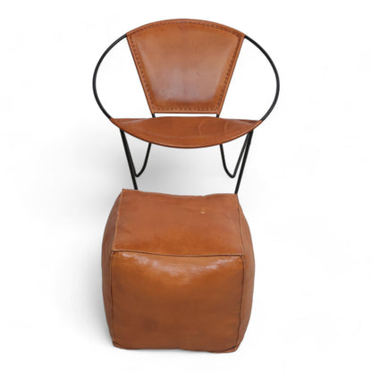 Nyrenset | Lenestol i skinn med puff, klassisk brun