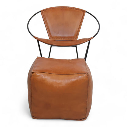 Nyrenset | Lenestol i skinn med puff, klassisk brun