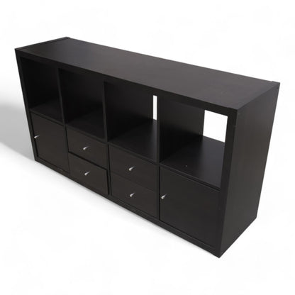 Nyrenset | IKEA Kallax TV-benk, Brunsvart med 4 innsatser