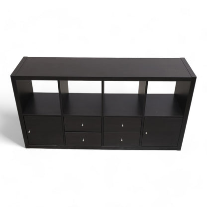 Nyrenset | IKEA Kallax TV-benk, Brunsvart med 4 innsatser