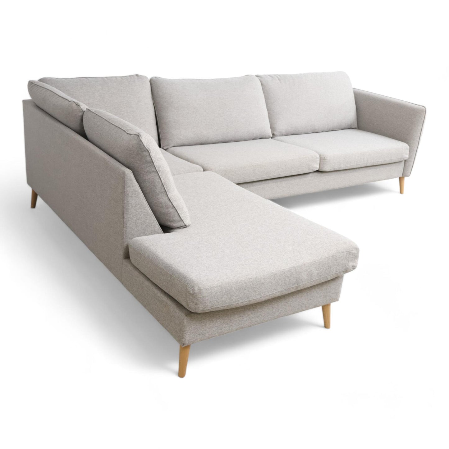 Nyrenset | Lys grå Jysk Aarhus sofa med sjeselong