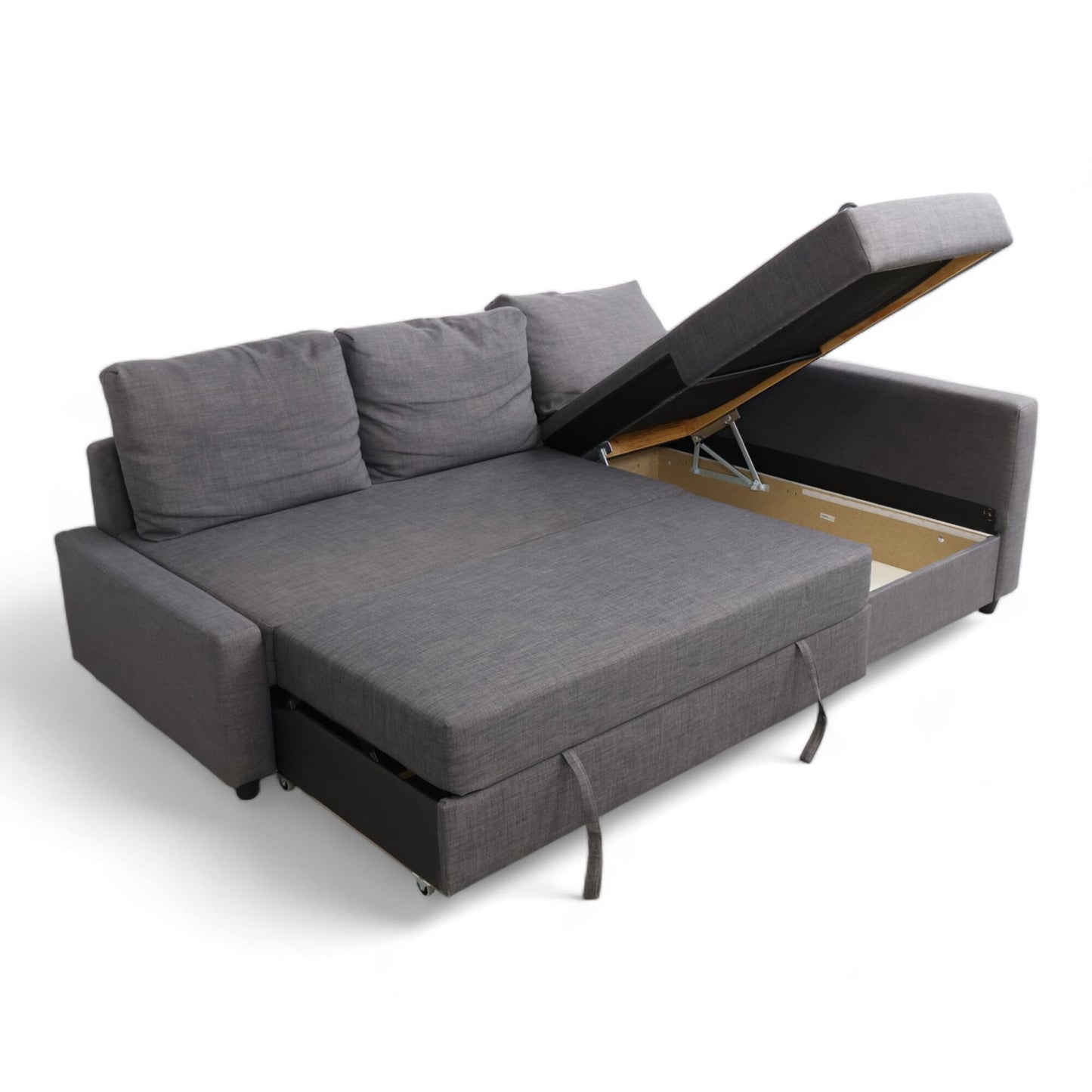 Nyrenset | Mørk grå IKEA Friheten sovesofa med sjeselong og oppbevaring
