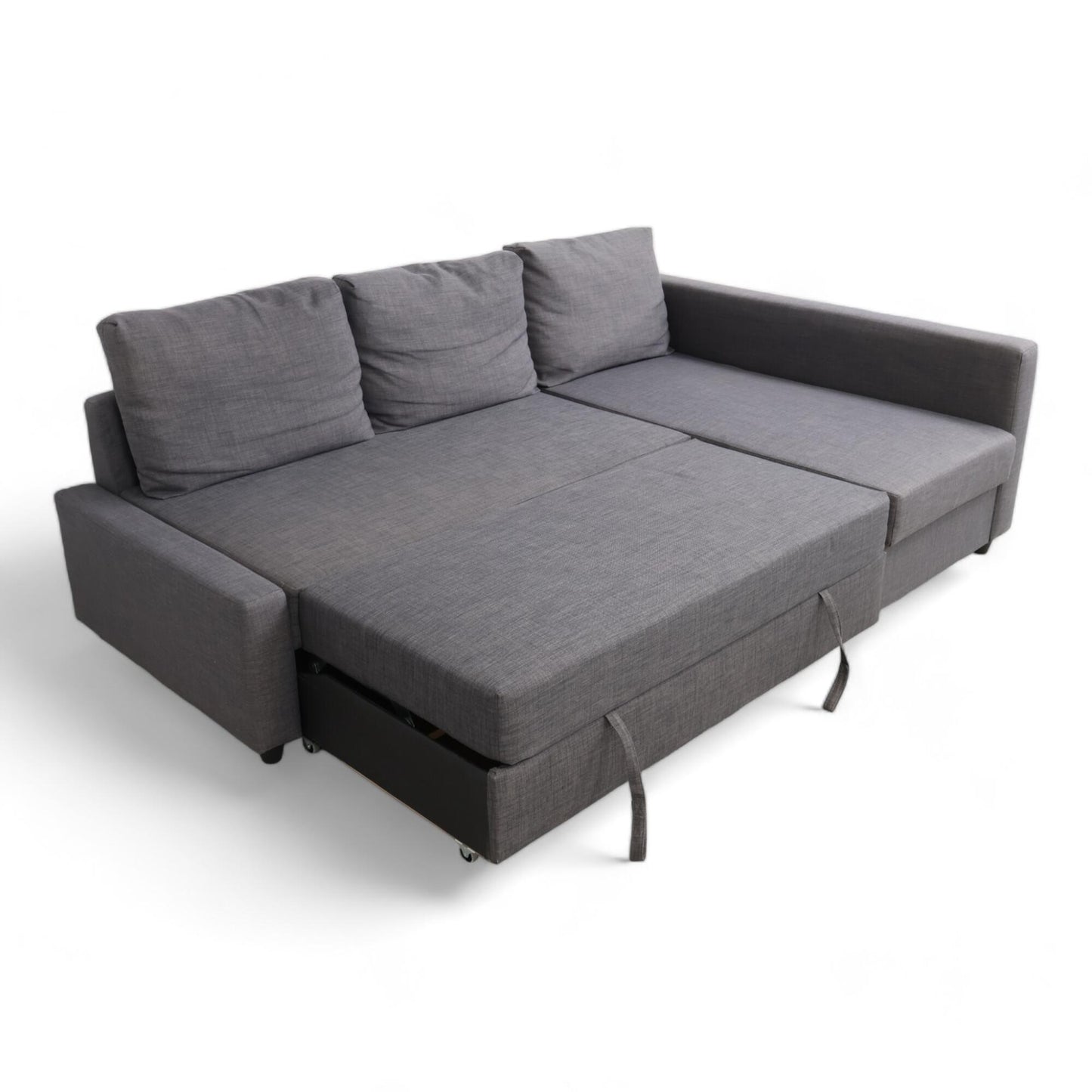 Nyrenset | Mørk grå IKEA Friheten sovesofa med sjeselong og oppbevaring