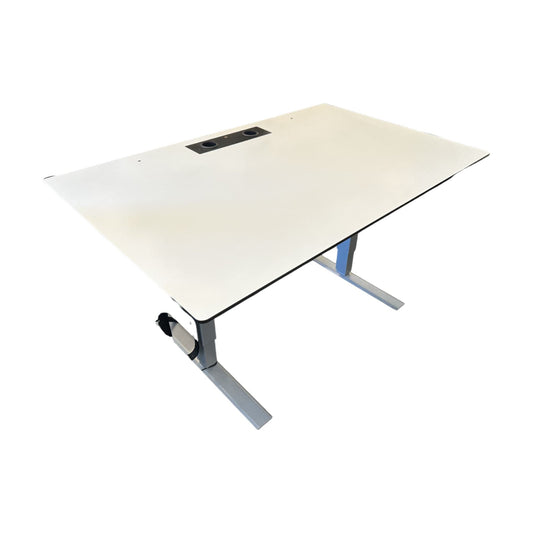 Kvalitetssikret | Linak elektriske hev/senk skrivebord, 160x90 cm i hvitt med grå ben