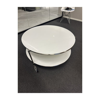 Nyrenset | Rundt bord med hjul i hvitt og metall