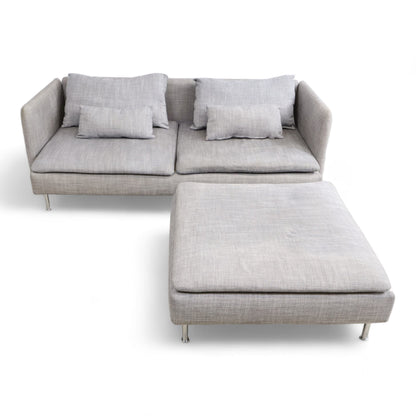 Nyrenset | Lys grå Ikea Söderhamn 3-seter sofa med puff