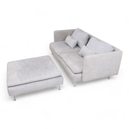 Nyrenset | Lys grå Ikea Söderhamn 3-seter sofa med puff