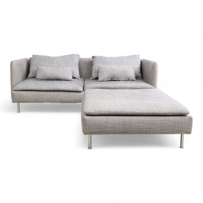 Nyrenset | Lys grå Ikea Söderhamn 3-seter sofa med puff