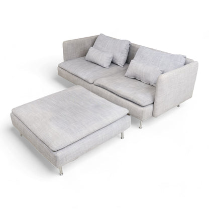 Nyrenset | Lys grå Ikea Söderhamn 3-seter sofa med puff