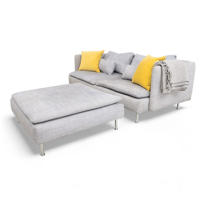 Nyrenset | Lys grå Ikea Söderhamn 3-seter sofa med puff