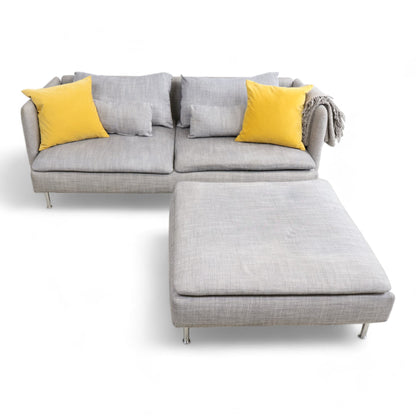 Nyrenset | Lys grå Ikea Söderhamn 3-seter sofa med puff